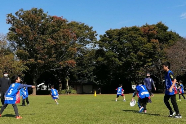 芝生の上でスポーツを楽しむ子供たち